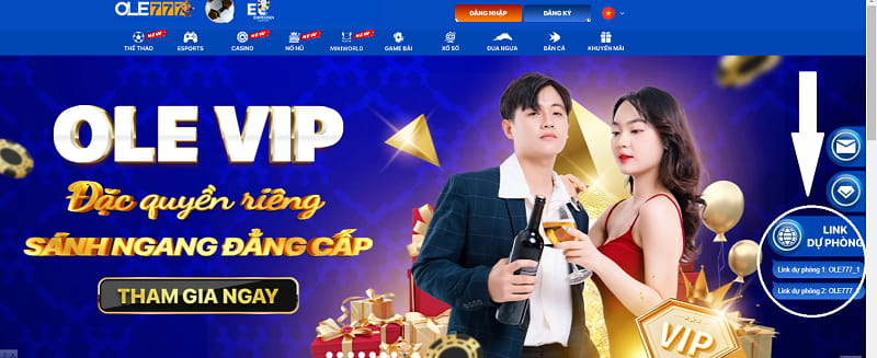 Truy cập với link dự phòng OLE777